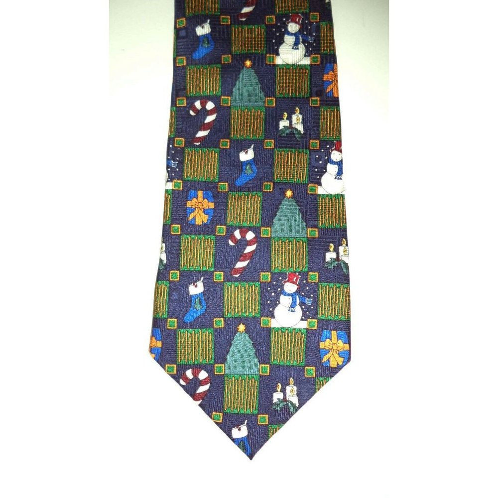 XYZ Christmas Holiday Present Candy Cane Snowman Stocking Silk Neck Tie